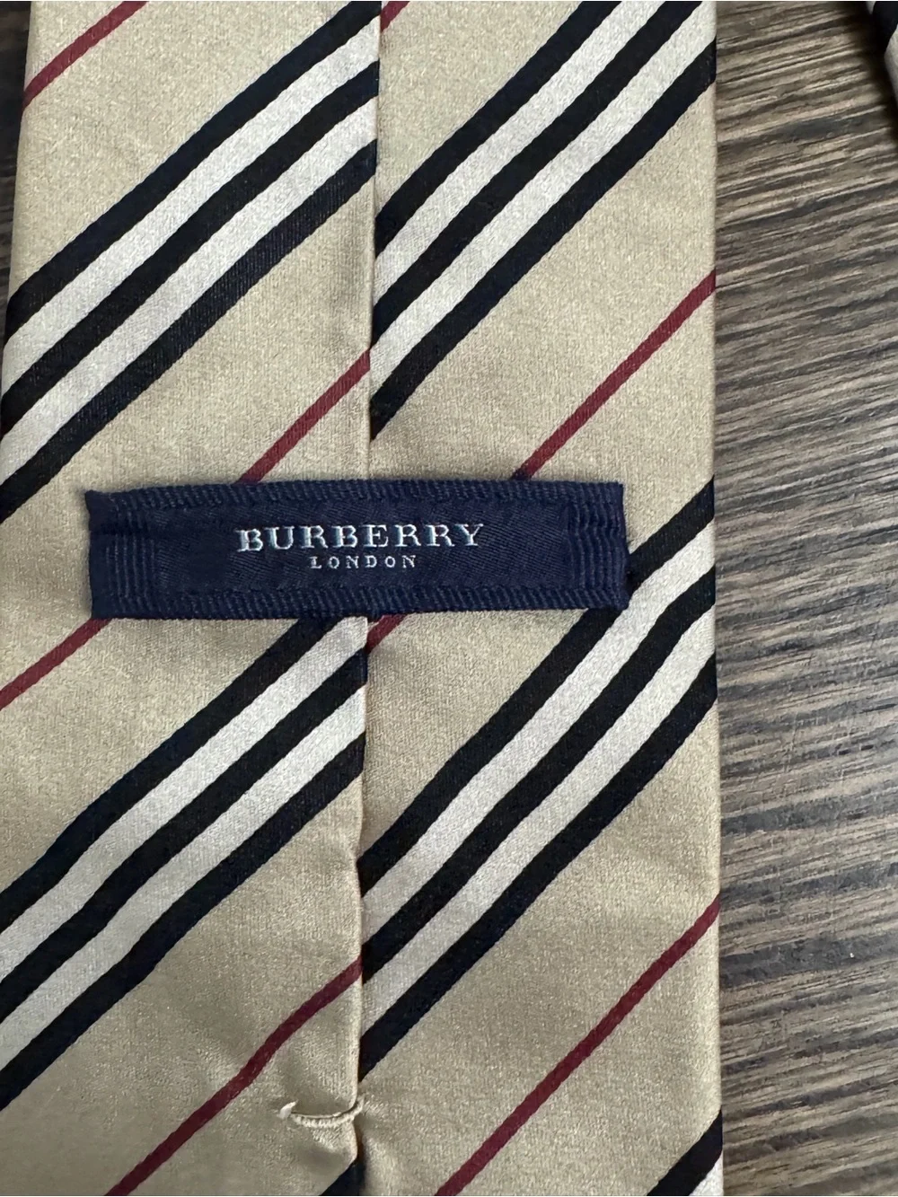 Burberry Beige Tie with Black and Red Diagonal Stripes